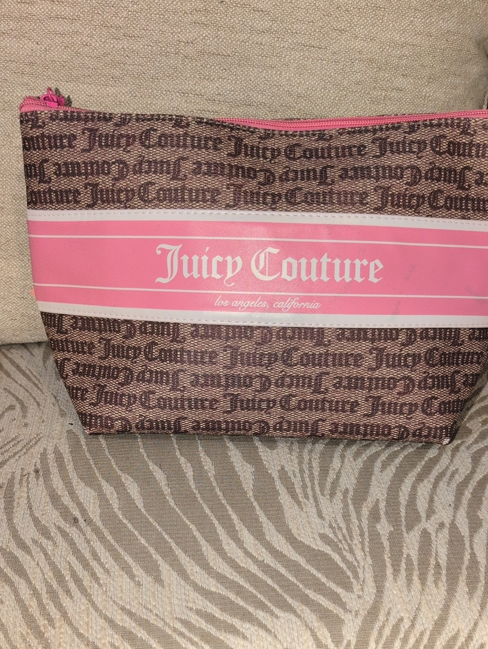 Juicy Couture Pink and Brown Logo Travel Toiletry Bag